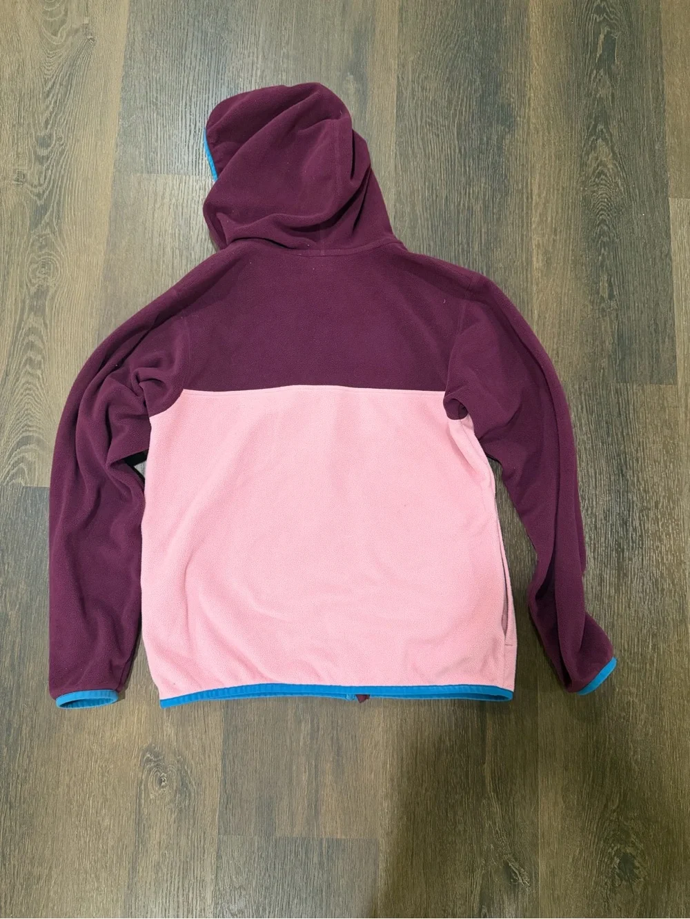 Patagonia Kids Hooded Fleece Jacket - Pink & Maroon with Blue Trim